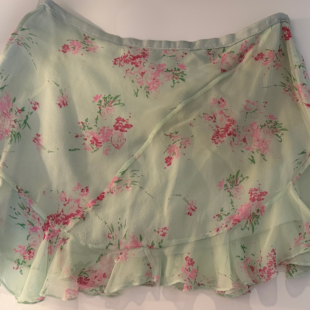 Vintage Abercrombie & Fitch Y2K Floral Ruffle Skirt 100% Silk - Picture 4 of 15